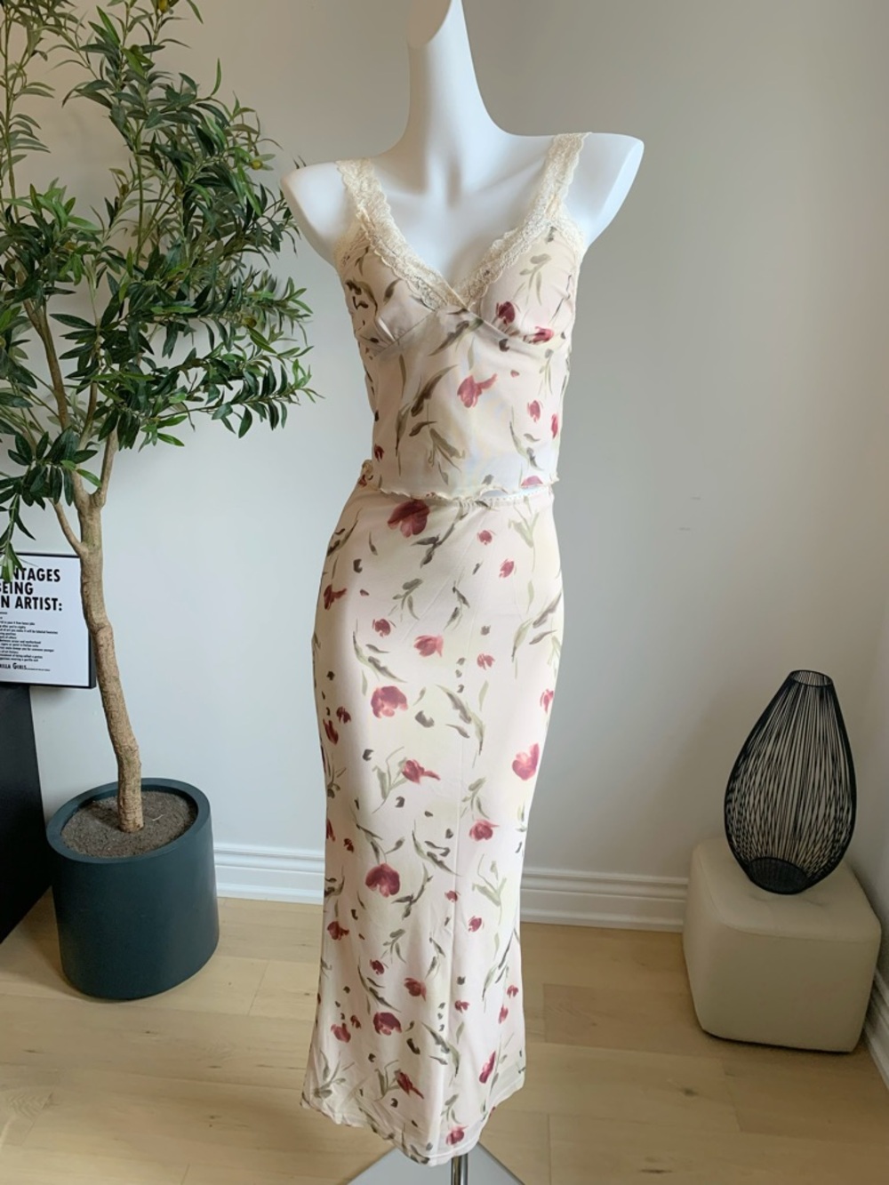 S Bailey Rose Apricot Mesh Floral Set Lace Cami & Skirt